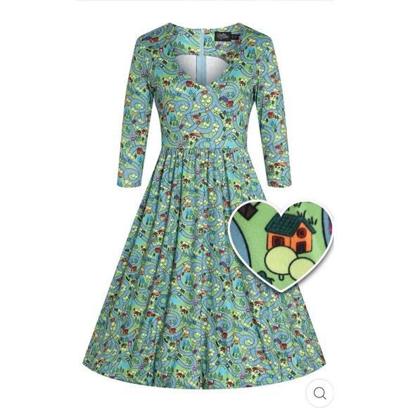 Dolly and Dotty Unique Vintage Billie Green Car Race Track Midi Flared Dress 10 - Picture 1 of 9